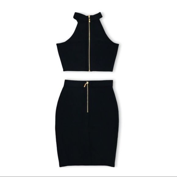 Bandage Halter Neck Top and Skirt Set Coordinate In Black NWOT - Picture 2 of 7